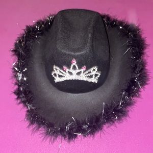 PREPPY SPARKLY TIARA COWBOY HAT W/ FEATHER TRIM